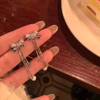 Серьги-кисточки из серебра 925 пробы с микро-инкрустированными бриллиантами — роскошный нишевый дизайн для женщин A1403 серебряный