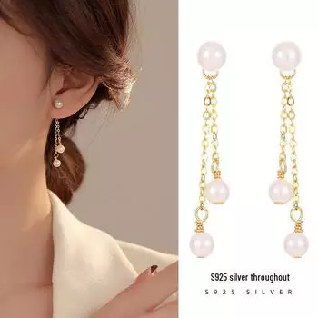 Серьги-кисточки из серебра Banyan Tree S925 с жемчугом для женщин — элегантный, изысканный и универсальный дизайн для многоразового ношения ES2564 золотой