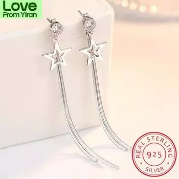 Серьги-кисточки из стерлингового серебра 925 пробы для женщин, длинные серьги-звезды с циркониевой цепочкой, Oorbellen Boucle D Oreille, новые модные S-E865