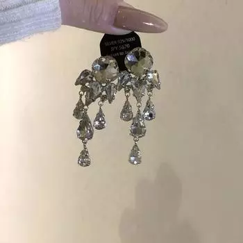 Серьги-кисточки из стерлингового серебра S925 с полной россыпью стразов, новинка 2025 года, необычные серьги, женские серьги в стиле легкой роскоши, изысканные серьги для меньшинства Pair of 925 silver tassel earrings