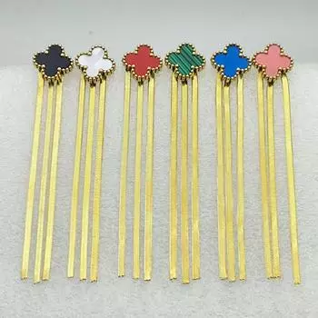 Серьги-кисточки из титановой стали с четырьмя листочками клевера, 18-каратное вакуумное покрытие, сохраняющее цвет 18K чёрный