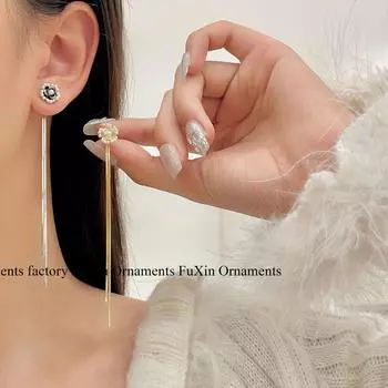 «Серьги-кисточки из жемчуга камелия высшего качества»: 2024 Модная легкая роскошь для женщин E0706 Camellia Earrings серебряный