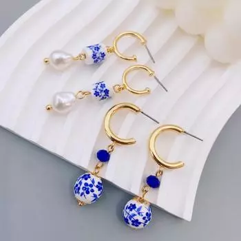 Серьги-кисточки ручной работы в китайском стиле из керамики для женщин, повседневные серьги для женщин