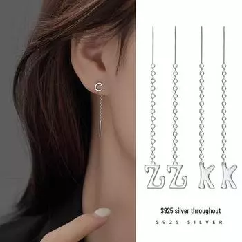 Серьги-кисточки с английскими буквами из серебра Banyan Tree S925 для женщин — элегантный дизайн, стройнящий лицо Single-X платиновый
