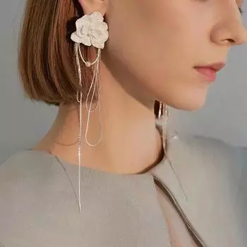 Серьги-кисточки с бледно-серебряным цветком ландыша, серьги в стиле «холодный» для свадебного платья