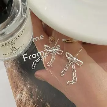 Серьги-кисточки с цепочкой-бантом, нишевый дизайн, милые и универсальные серьги для повседневных женщин