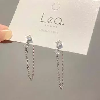 Серьги-кисточки с цепочкой сзади, длинные, женские, нишевый дизайн, трендовый