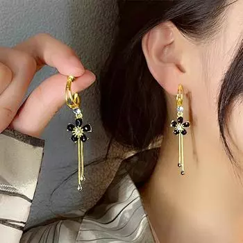 Серьги-кисточки с цветком и черным цирконием, высококачественные легкие серьги-гвоздики класса люкс Niche Tide