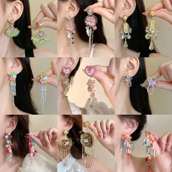 Серьги-кисточки с цветком в стиле «атмосфера» маленькие, свежие, темпераментные серьги, модные, высококачественные серьги