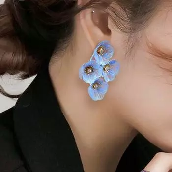 Серьги-кисточки с цветочным принтом и стразами, длинные висячие серьги из цинкового сплава, преувеличенные цветочные серьги-капли на пляже чёрный