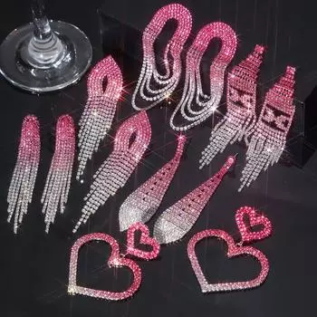 Серьги-кисточки с длинными кисточками из серии Rose Pink Gradient, роскошные, супер-вспышки, со стразами, модные, темпераментные женские серьги