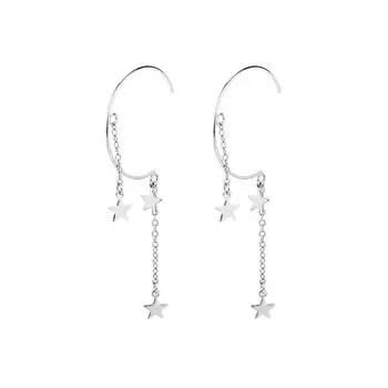 Серьги-кисточки с двойной звездой, женственность, простота и универсальность, индивидуальность, длинные серьги-крючки в форме С в форме метеора Bronze (white gold with ear plugs)