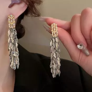 Серьги-кисточки с гальваническим цирконием позолоченного цвета — стиль колоса пшеницы, модный тренд для женщин Silver Needle золотой