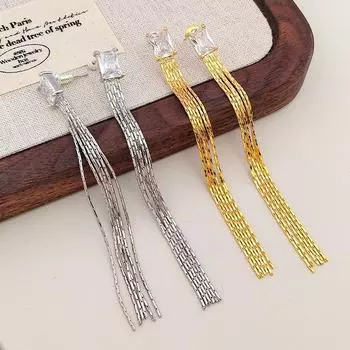 Серьги-кисточки с покрытием из 18-каратного золота — длинные, в стиле люкс silver серебряный