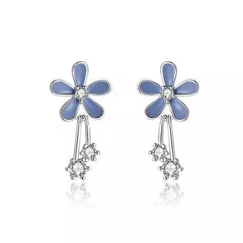 Серьги-кисточки с серо-голубыми цветами и ромашками для женщин