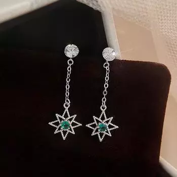Серьги-кисточки с восьмиконечной звездой и изумрудом в стиле французского ретро, длинные серьги, легкие роскошные серьги
