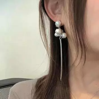 Серьги-кисточки с жемчужной цепочкой и виноградной нитью, простые длинные серьги в холодном стиле