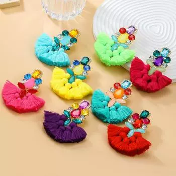 Серьги-кисточки со стразами для женщин, висячие серьги, аксессуары для банкетных украшений розы красного