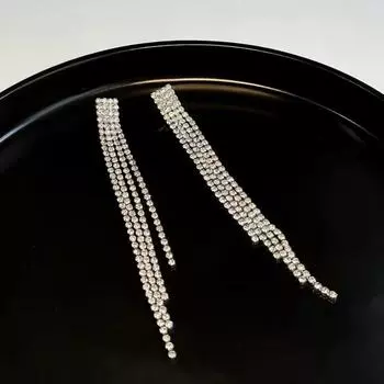 Серьги-кисточки со стразами Элегантные серьги-кисточки со стразами для выпускного вечера, свадебных вечеринок, женские длинные висячие серьги для невесты белый