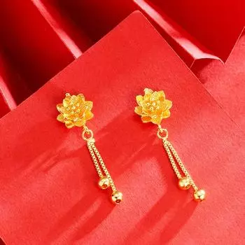 Серьги-кисточки вьетнамского золота с камелиями в старинном стиле — высококачественные, долговечные, устойчивые к выцветанию летние украшения для девочек