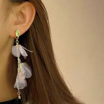 Серьги-кисточки в стиле ретро с розовыми лепестками, простые длинные серьги-сетки для женщин, серьги-подвески ручной работы для банкета