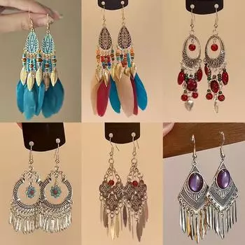 Серьги-кисточки в стиле ретро в стиле бохо с модным этническим стилем и темпераментом, заушники с нишевым и высококлассным ощущением, универсальные серьги
