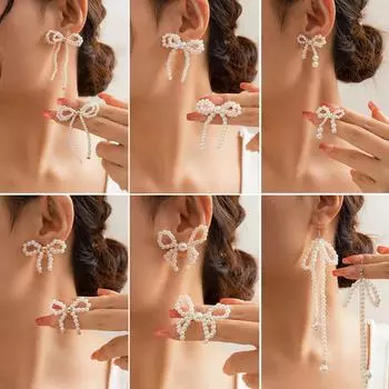 Серьги-кисточки в виде французских бантов, минималистичные серьги с искусственным жемчугом Type 1 белый