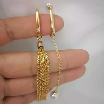 Серьги-кисточки женские безушные темпераментные универсальные длинные французские жемчужные серьги-кисточки типа клипса