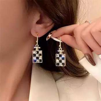 Серьги-клетки со стразами, черно-белые кристаллы, серьги-капли для женщин и девочек