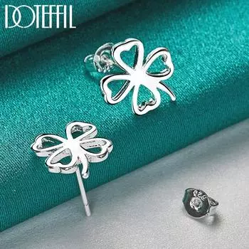 Серьги-клеверы из стерлингового серебра 925 пробы, свадебные украшения с подвесками 1.50*1.50cm