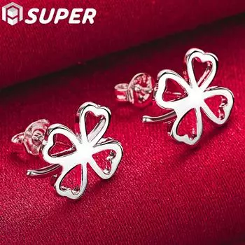 Серьги-клеверы из стерлингового серебра 925 пробы для пирсинга, модные свадебные украшения 1.50*1.50cm