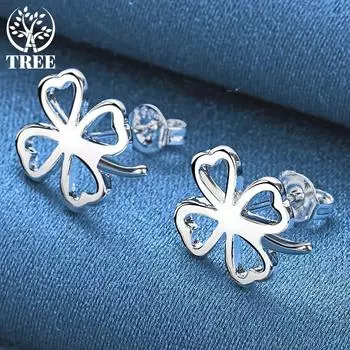 Серьги-клеверы из стерлингового серебра 925 пробы, модные свадебные ювелирные аксессуары 1.50*1.50cm