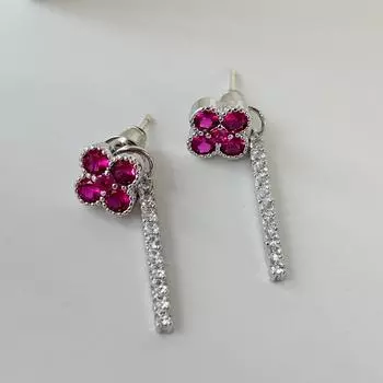Серьги-клеверы с бриллиантами и цирконами, длинные серьги, супер яркие, модные, темпераментные, свисающие серьги, женские, с четырьмя листьями и цветком розы красного