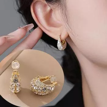 Серьги-клипсы без пирсинга, преувеличенные модные серьги-петли со стразами для женщин