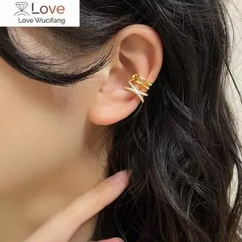 Серьги-клипсы для девочек, многослойные, с крестом из циркония, для женщин, геометрические, без украшений для пирсинга