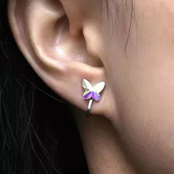 Серьги-клипсы для проколотых ушей в виде разноцветных бабочек