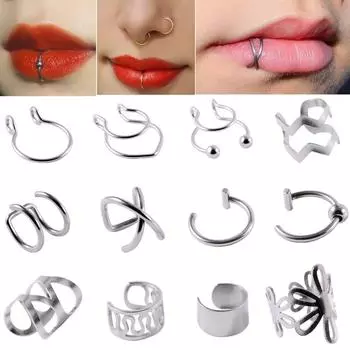серьги-клипсы из хирургической стали, 1 шт., серьги-клипсы для ушей, хрящевой раковины, манжеты, регулируемый размер, обруч для носа, непрокалывающее кольцо для губ, поддельные ювелирные изделия