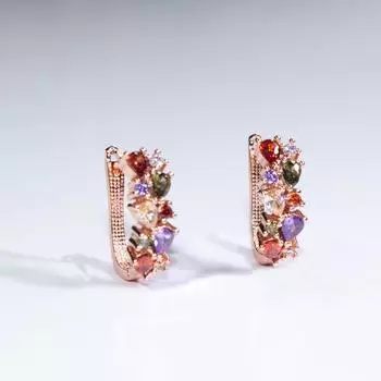 Серьги-клипсы из разноцветного розового золота с цирконами и радужным кубическим цирконием для женщин разноцветный