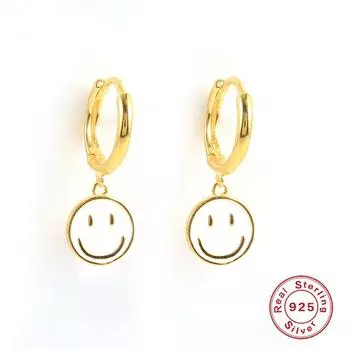 Серьги-клипсы из стерлингового серебра 925 пробы с эмалью в виде смайлика, капающее масло, летняя пляжная мода, простые креативные женские серьги 925 Silver