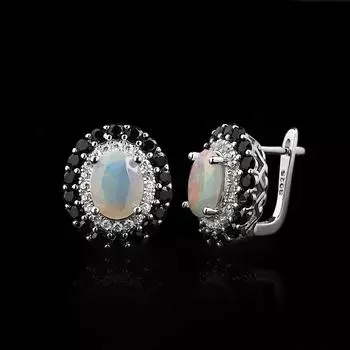Серьги-клипсы из стерлингового серебра 925 пробы с натуральными эфиопскими опалами овальной формы 7*9 мм, изысканные классические украшения для женщин, подарки на годовщину M белый