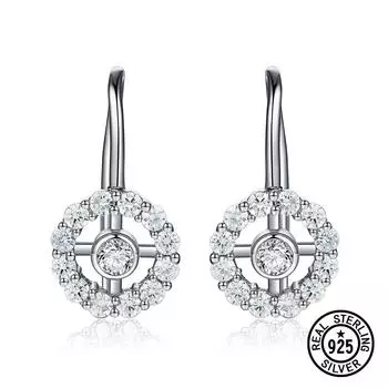 Серьги-клипсы из стерлингового серебра 925 пробы, трендовые круглые милые серьги с цветочным кристаллом и цирконием для женщин и девочек, подарки, ювелирные изделия