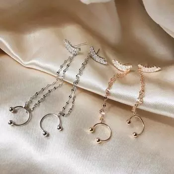 Серьги-клипсы из стерлингового серебра 925 пробы с кисточками и изогнутыми фианитами для женщин, геометрические серьги-каффы, ювелирные украшения для вечеринок, подарки S-E1356