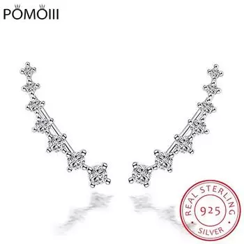 Серьги-клипсы из стерлингового серебра 925 пробы с четырьмя когтями и семью звездами из циркония для женщин