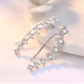 Серьги-клипсы из стерлингового серебра 925 пробы с четырьмя когтями и цирконием в виде перьев, длинные серьги-каффы, ювелирные изделия, аксессуары для женщин и девушек, подарок S-E243