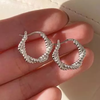 Серьги-клипсы из стерлингового серебра S925 пробы с витым плетением для женщин, необычный дизайн, простые универсальные серьги-клипсы