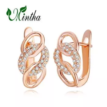 Серьги-клипсы MINTHA, модные модные украшения, полые серьги-гвоздики с кубическим цирконием для женщин, серьги цвета розового золота A
