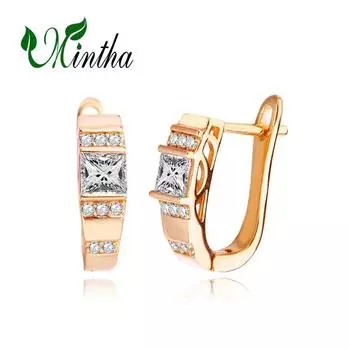 Серьги-клипсы MINTHA, модные модные украшения, полые серьги-гвоздики с кубическим цирконием для женщин, серьги цвета розового золота A