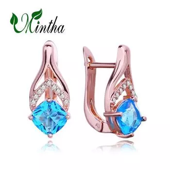 Серьги-клипсы MINTHA, модные модные украшения, серьги-гвоздики с синим цирконием для женщин, серьги цвета розового золота A