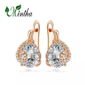 Серьги-клипсы MINTHA, модные модные украшения, полые серьги-гвоздики с кубическим цирконием для женщин, серьги цвета розового золота A