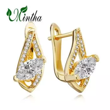 Серьги-клипсы MINTHA, модные модные ювелирные изделия, серьги-гвоздики с кубическим цирконием для женщин, серьги золотого цвета A